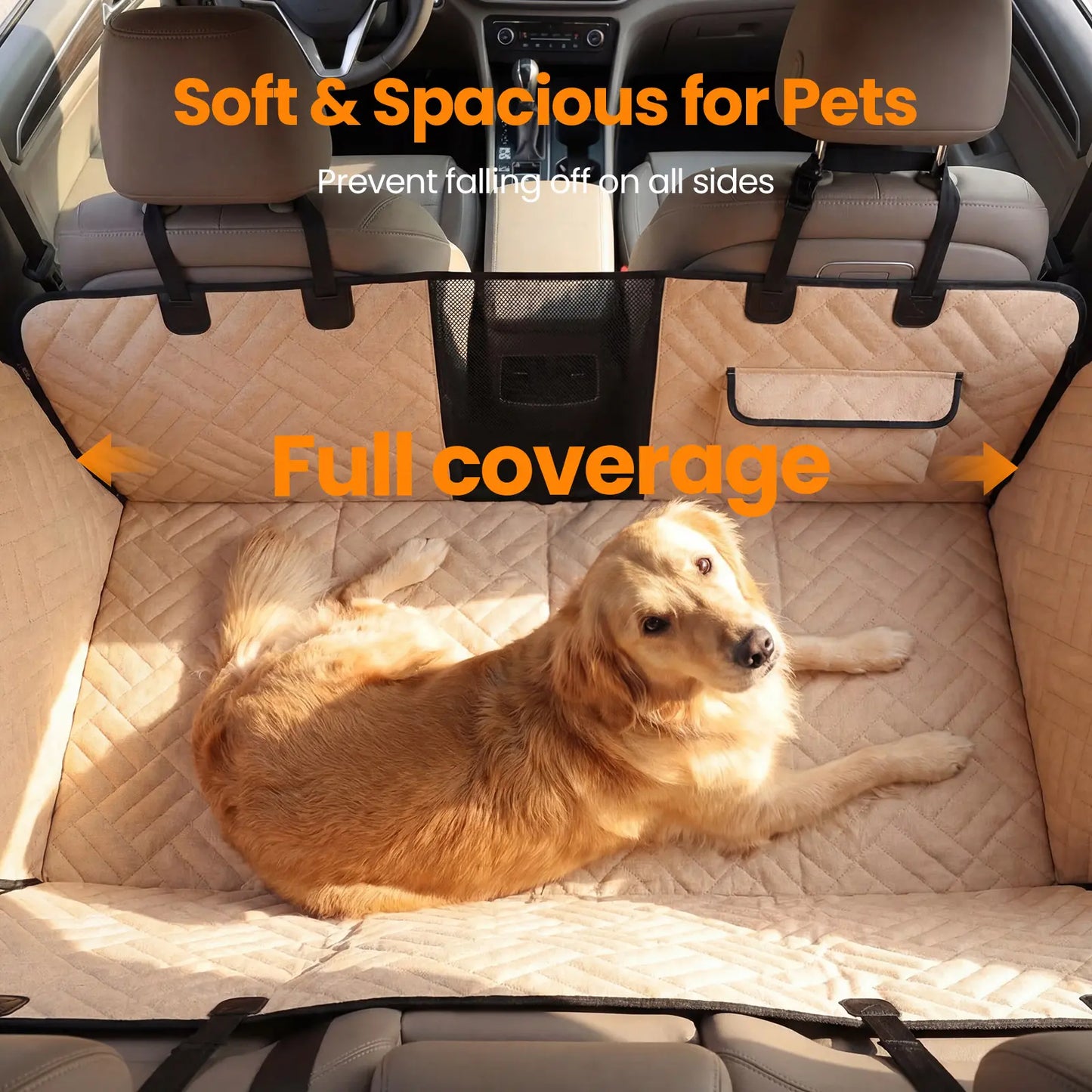 VALUXE Dog Car Seat Cover for Large Dogs, Full-Cover Waterproof Back Seat Protector, Foldable, Beige/Black Summer vibes Pet lovers Outdoor fun