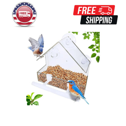Window Bird Feeder, Bird House for outside with 2 Rod, Small 5.9 * 2.4 * 5.9 Inch