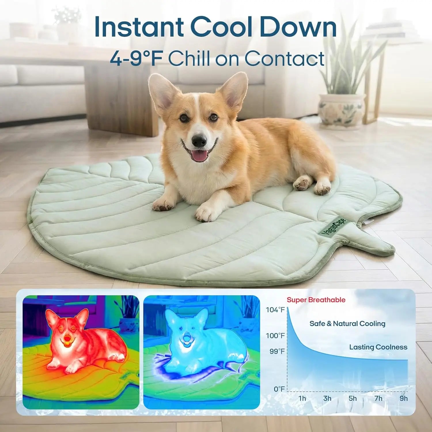 Vagascape Outdoor fun Cooling Pet Mat, Eco-Friendly Gel-Free Cooling Pad for Large Dogs, Viral Must-Have Summer Dog Essentials, Portable & Machine Washable Durable Mat for Crate Trunk Camping Travel