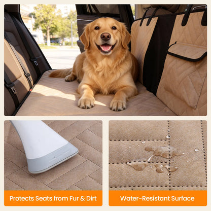 VALUXE Dog Car Seat Cover for Large Dogs, Full-Cover Waterproof Back Seat Protector, Foldable, Beige/Black Summer vibes Pet lovers Outdoor fun