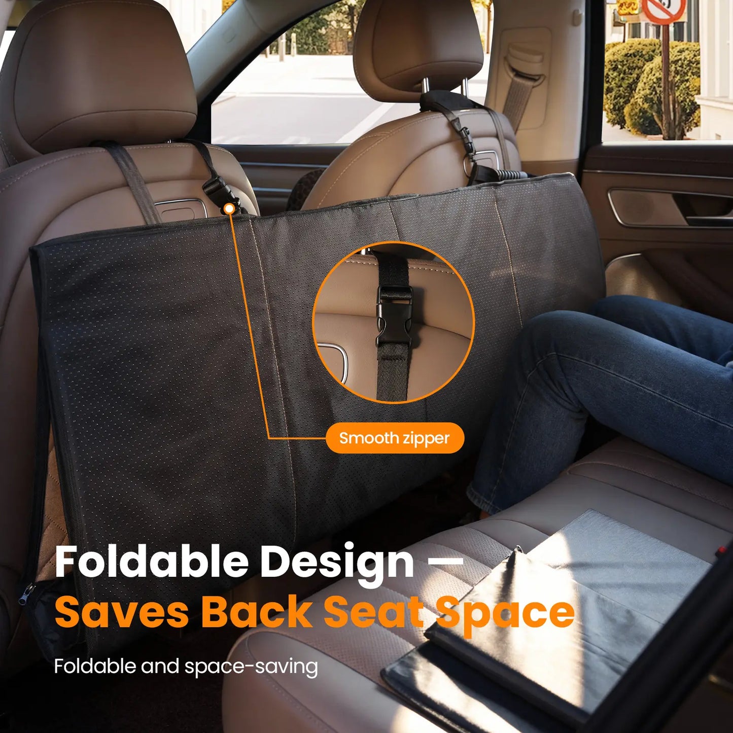 VALUXE Dog Car Seat Cover for Large Dogs, Full-Cover Waterproof Back Seat Protector, Foldable, Beige/Black Summer vibes Pet lovers Outdoor fun