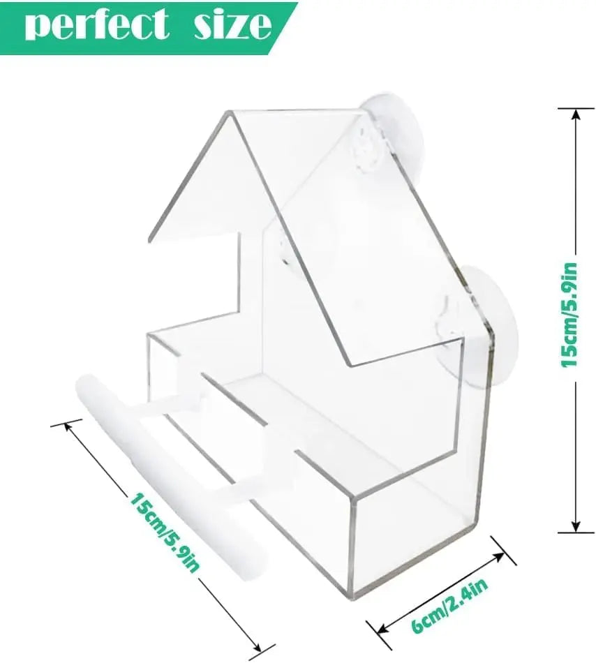 Window Bird Feeder, Bird House for outside with 2 Rod, Small 5.9 * 2.4 * 5.9 Inch