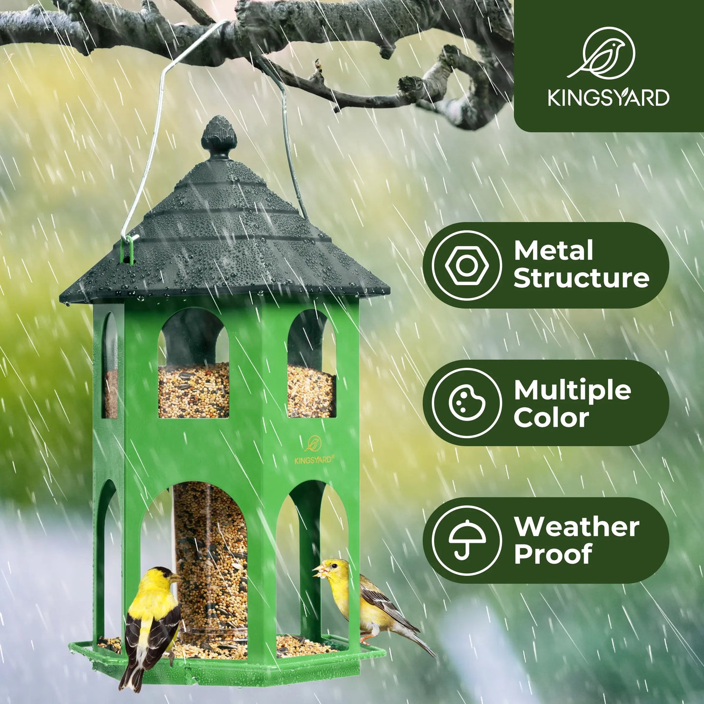 Kingsyard Spring Migration 2026 Metal Bird Feeder for Backyard Nature Watching 4Lb Large Capacity with Circular Perch Durable Weather-Resistant Design