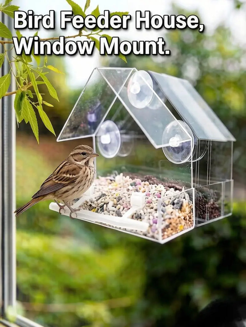 Bird Feeder House Window Mount with 3 Suction Cups - Clear Design, Elegant Shape for Birds