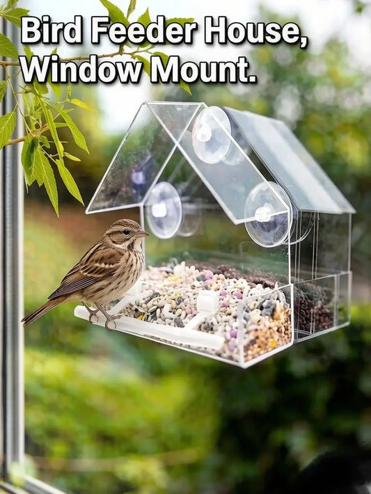 Bird Feeder House Window Mount with 3 Suction Cups - Clear Design, Elegant Shape for Birds