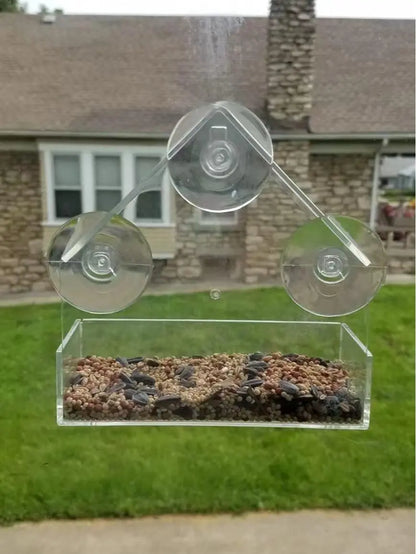 Bird Feeder House Window Mount with 3 Suction Cups - Clear Design, Elegant Shape for Birds