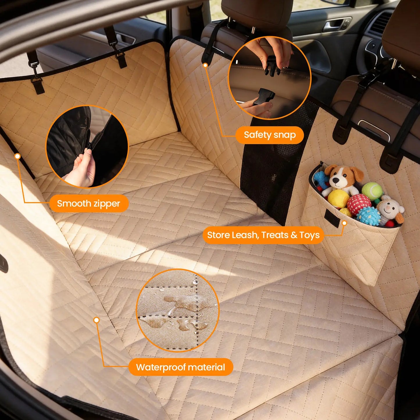 VALUXE Dog Car Seat Cover for Large Dogs, Full-Cover Waterproof Back Seat Protector, Foldable, Beige/Black Summer vibes Pet lovers Outdoor fun