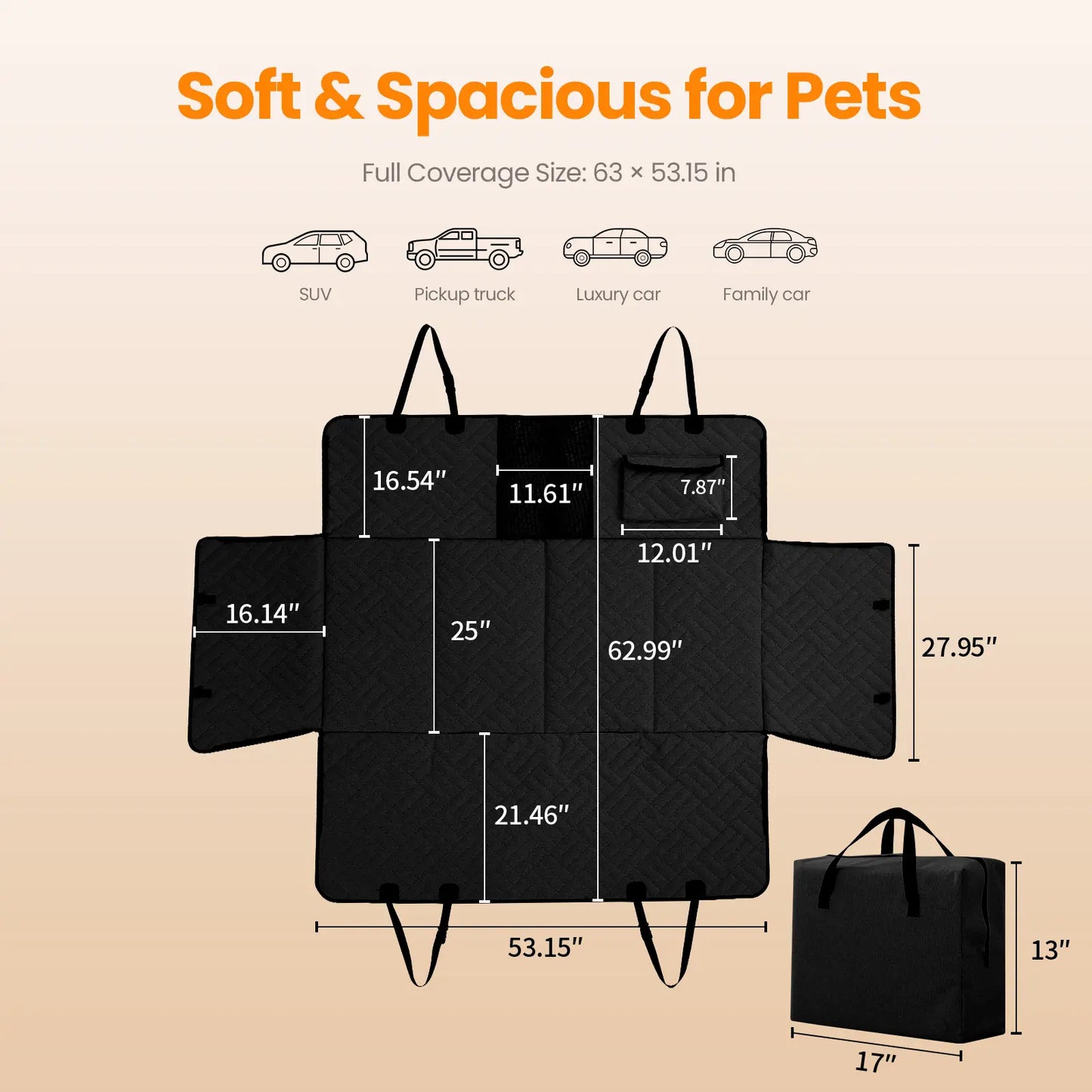 VALUXE Dog Car Seat Cover for Large Dogs, Full-Cover Waterproof Back Seat Protector, Foldable, Beige/Black Summer vibes Pet lovers Outdoor fun