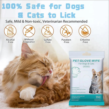 Pet Gloves and Wipes for Dogs and Cats - Dog Washing Gloves,Cat Bathing Wipes,Moisturizing and Thickening,Cleaning and Deodorizing, Hypoallergenic, No Need to Rinse, Suitable for Grooming and Travel（6 PCS)