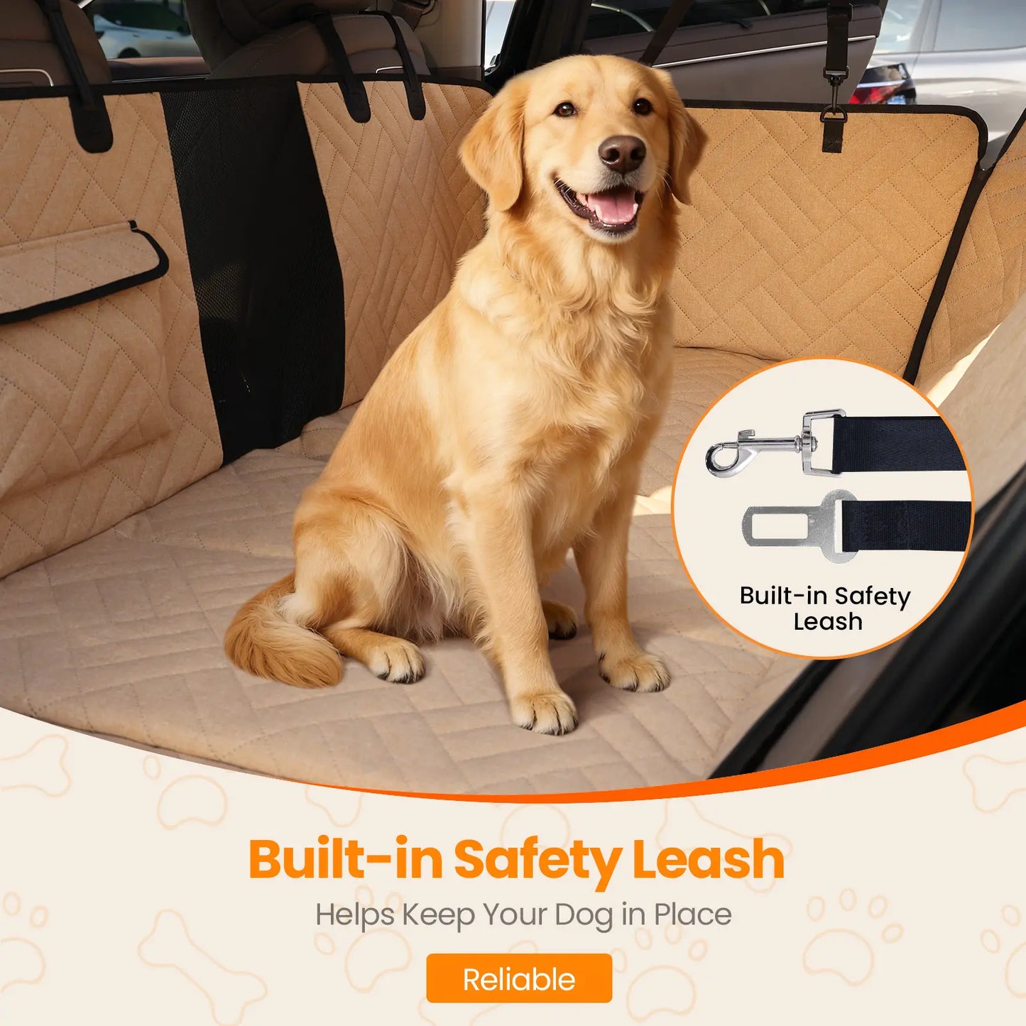 VALUXE Dog Car Seat Cover for Large Dogs, Full-Cover Waterproof Back Seat Protector, Foldable, Beige/Black Summer vibes Pet lovers Outdoor fun