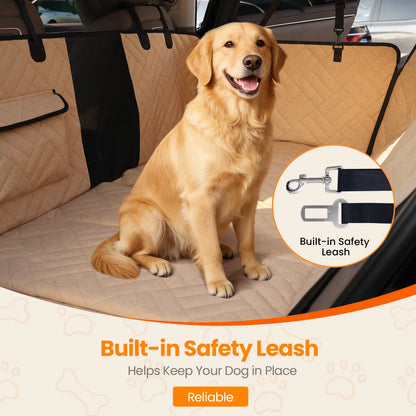 VALUXE Dog Car Seat Cover for Large Dogs, Full-Cover Waterproof Back Seat Protector, Foldable, Beige/Black Summer vibes Pet lovers Outdoor fun