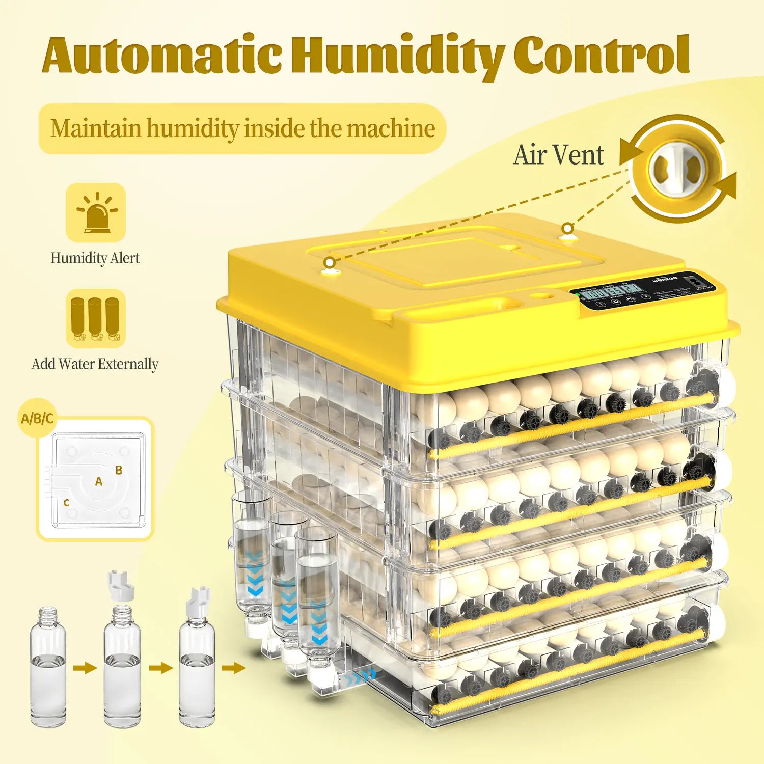 Fully Automatic 36/72/108-Egg Smart Incubator, Featuring an Innovative Pulse Dot-Matrix Heating Mode, Automatic Egg Turning, Automatic Watering and Humidity Control, Precise Temperature Regulation, Freely Adjustable Shaft Spacing