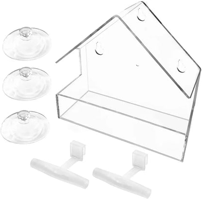 Window Bird Feeder, Bird House for outside with 2 Rod, Small 5.9 * 2.4 * 5.9 Inch