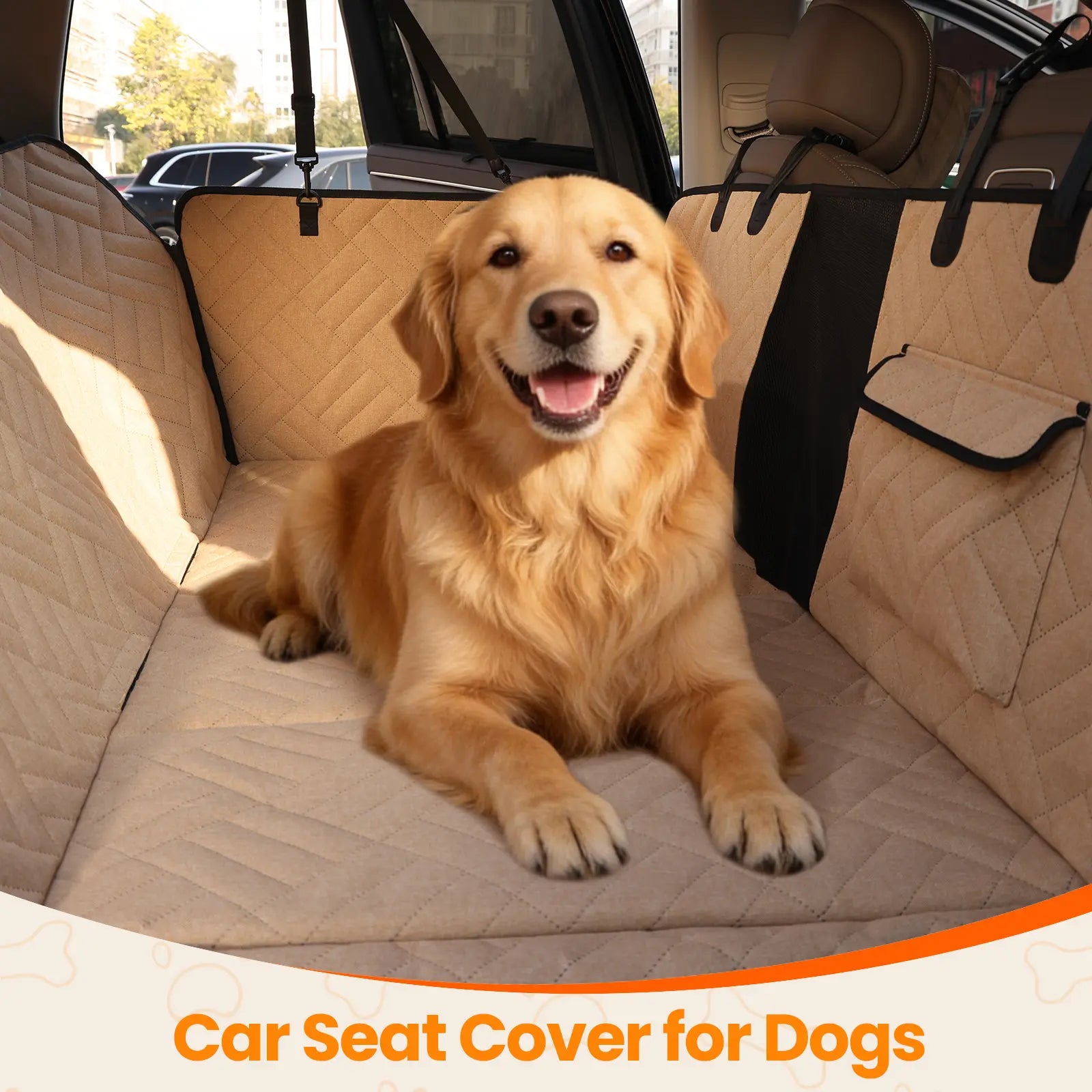VALUXE Dog Car Seat Cover for Large Dogs, Full-Cover Waterproof Back Seat Protector, Foldable, Beige/Black Summer vibes Pet lovers Outdoor fun