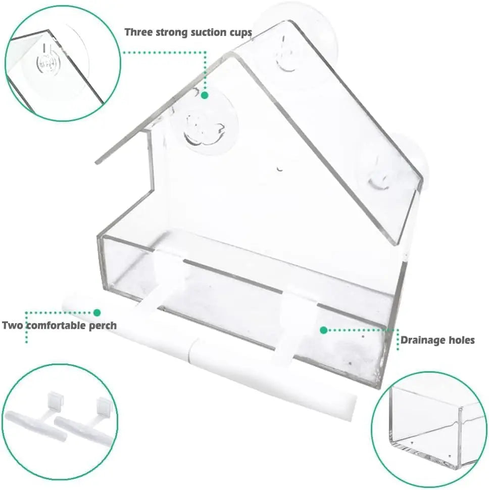 Window Bird Feeder, Bird House for outside with 2 Rod, Small 5.9 * 2.4 * 5.9 Inch